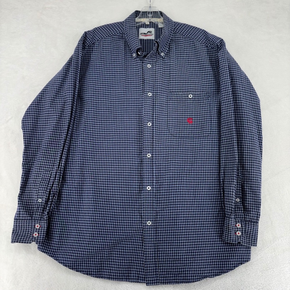 Cowboy Hardware Mens Navy Blue Check Cotton Button Down Shirt Large ID666826-BUM